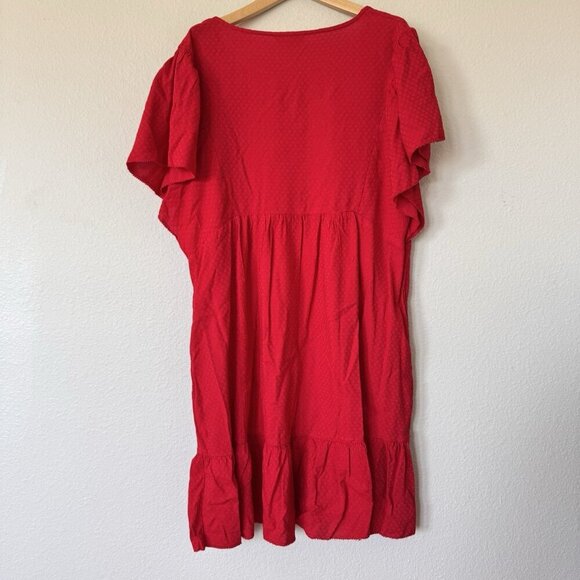 Knox Rose Ruffle Short Sleeve A Line Dress RED Womens Medium Relaxed Fit - Picture 8 of 8